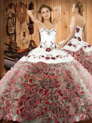 Multi-color Quinceanera Gowns Military Ball and Sweet 16 and Quinceanera with Embroidery Halter Top Sleeveless Sweep Train Lace Up