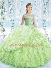 Ball Gowns Sleeveless Yellow Green Quince Ball Gowns Brush Train Lace Up