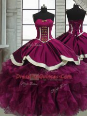 Stylish Beading and Ruffles Quinceanera Gown Fuchsia Lace Up Sleeveless Floor Length