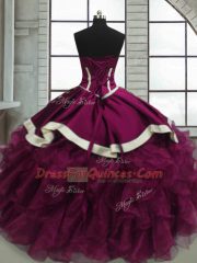 Stylish Beading and Ruffles Quinceanera Gown Fuchsia Lace Up Sleeveless Floor Length