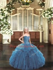 Beautiful Teal Organza Lace Up Sweetheart Sleeveless Floor Length Quinceanera Dress Beading and Ruffles