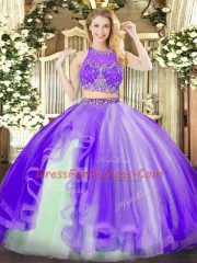Lavender Scoop Zipper Beading and Ruffles Sweet 16 Dress Sleeveless