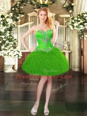 Adorable Sleeveless Organza Floor Length Lace Up Quinceanera Gowns in Green with Beading and Ruffles