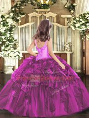 Floor Length Fuchsia Little Girls Pageant Gowns Straps Sleeveless Lace Up