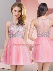 Sumptuous Beading Prom Party Dress Rose Pink Zipper Sleeveless Mini Length