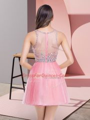 Sumptuous Beading Prom Party Dress Rose Pink Zipper Sleeveless Mini Length
