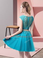 Popular Hot Pink Two Pieces Tulle Scoop Sleeveless Appliques Mini Length Zipper Prom Dresses