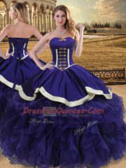 Luxury Sleeveless Floor Length Beading and Ruffles Lace Up Vestidos de Quinceanera with Purple