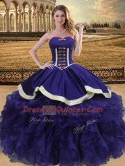 Luxury Sleeveless Floor Length Beading and Ruffles Lace Up Vestidos de Quinceanera with Purple