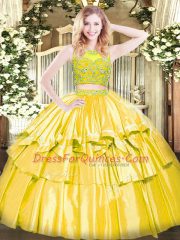 Beading and Ruffled Layers Quinceanera Dresses Yellow Zipper Sleeveless Floor Length