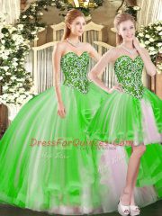 Sexy Beading Sweet 16 Dresses Lace Up Sleeveless Floor Length