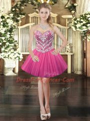 New Arrival Sweetheart Sleeveless Quinceanera Gowns Floor Length Beading Hot Pink Tulle