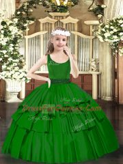 Dark Green Scoop Zipper Beading Little Girl Pageant Gowns Sleeveless