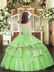 Dark Green Scoop Zipper Beading Little Girl Pageant Gowns Sleeveless
