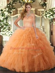 Custom Design Orange Ball Gowns Ruffles Quinceanera Gowns Lace Up Tulle Sleeveless Floor Length