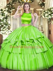 Glorious Tulle Sleeveless Floor Length 15th Birthday Dress and Ruffled Layers
