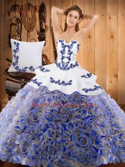 With Train Lace Up Quinceanera Gown Multi-color for Military Ball and Sweet 16 and Quinceanera with Embroidery Sweep Train