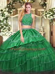Romantic Sleeveless Beading and Embroidery and Ruffled Layers Zipper 15 Quinceanera Dress