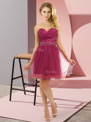 Delicate Fuchsia Zipper Beading Sleeveless Mini Length