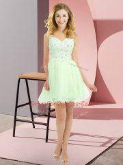 Romantic Yellow Green Empire Beading and Lace Dama Dress for Quinceanera Side Zipper Tulle Sleeveless Mini Length