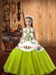 Elegant Ball Gowns Little Girls Pageant Dress Yellow Green Straps Organza Sleeveless Floor Length Lace Up
