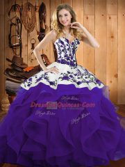 Purple Sleeveless Embroidery and Ruffles Floor Length Quinceanera Dress