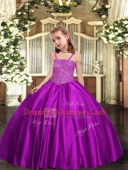 Hot Sale Purple Lace Up Pageant Gowns Beading Sleeveless Floor Length