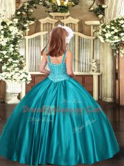 Hot Sale Purple Lace Up Pageant Gowns Beading Sleeveless Floor Length