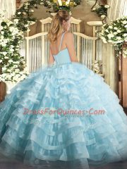 Pretty Beading and Ruffled Layers 15th Birthday Dress Gold Zipper Sleeveless Floor Length