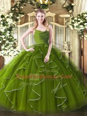 Great Ball Gowns Sweet 16 Quinceanera Dress Olive Green Straps Organza Sleeveless Floor Length Zipper