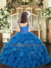 Fuchsia Sleeveless Floor Length Beading and Ruffles Lace Up Pageant Gowns For Girls