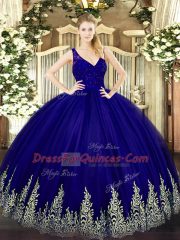 Enchanting Sleeveless Floor Length Beading and Appliques Zipper Ball Gown Prom Dress with Royal Blue