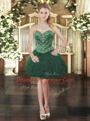 Flare Floor Length Dark Green Quinceanera Dresses Tulle Sleeveless Beading and Ruffles