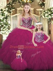 Comfortable Floor Length Fuchsia Sweet 16 Dress Sweetheart Sleeveless Lace Up