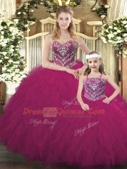 Comfortable Floor Length Fuchsia Sweet 16 Dress Sweetheart Sleeveless Lace Up