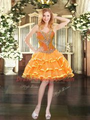 Floor Length Three Pieces Sleeveless Orange Red 15th Birthday Dress Lace Up