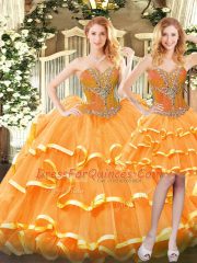 Floor Length Three Pieces Sleeveless Orange Red 15th Birthday Dress Lace Up