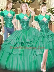 Nice Turquoise Lace Up Sweetheart Beading and Ruffled Layers Quinceanera Dresses Tulle Sleeveless