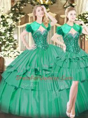 Nice Turquoise Lace Up Sweetheart Beading and Ruffled Layers Quinceanera Dresses Tulle Sleeveless