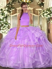 Great Lilac Halter Top Backless Beading and Ruffles Sweet 16 Dress Sleeveless