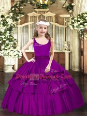 Fuchsia Pageant Dress Womens Party and Quinceanera with Beading Scoop Sleeveless Zipper