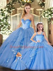 Organza Sweetheart Sleeveless Lace Up Beading and Ruffles Quinceanera Dress in Baby Blue