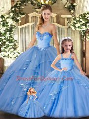 Organza Sweetheart Sleeveless Lace Up Beading and Ruffles Quinceanera Dress in Baby Blue