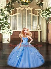 Organza Sweetheart Sleeveless Lace Up Beading and Ruffles Quinceanera Dress in Baby Blue