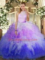 Most Popular Multi-color Sweet 16 Dress Military Ball and Sweet 16 and Quinceanera with Ruffles High-neck Sleeveless Backless