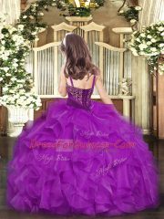 Floor Length Brown Girls Pageant Dresses Straps Sleeveless Lace Up