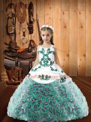 Multi-color Fabric With Rolling Flowers Lace Up Child Pageant Dress Sleeveless Floor Length Embroidery
