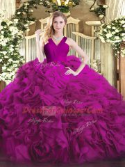 Fabulous Fuchsia Sleeveless Floor Length Ruffles Zipper 15th Birthday Dress