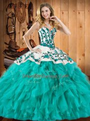 Floor Length Turquoise Sweet 16 Quinceanera Dress Sweetheart Sleeveless Lace Up
