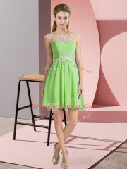 Empire Scoop Cap Sleeves Chiffon Mini Length Lace Up Beading Prom Gown